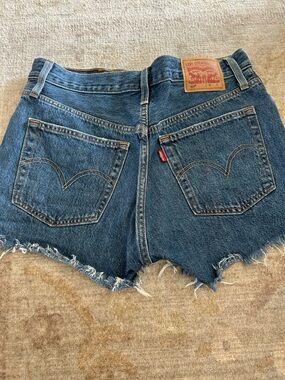 Levi's 501 Dark Blue Distressed High-Waist Jean Shorts